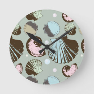 Retro Seashell-Muster Runde Wanduhr