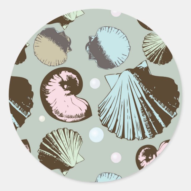 Retro Seashell Muster Runder Aufkleber (Vorderseite)