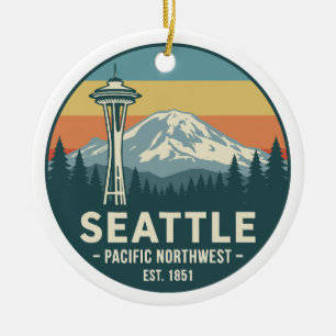 Retro Seattle Pazifischer Nordwesten Mt. Rainier Keramik Ornament