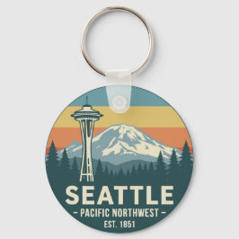 Retro Seattle Pazifischer Nordwesten Mt. Rainier Schlüsselanhänger