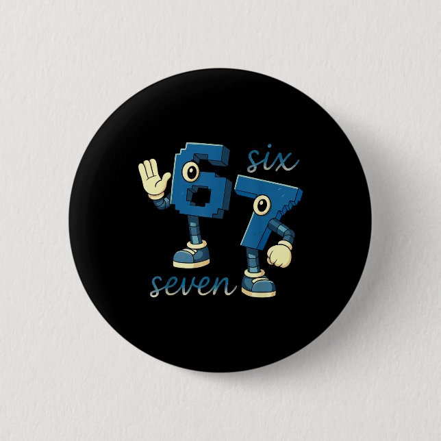 Retro Sechs Sieben Zahl Meme Brainrot Geschenk für Button (Vorderseite)