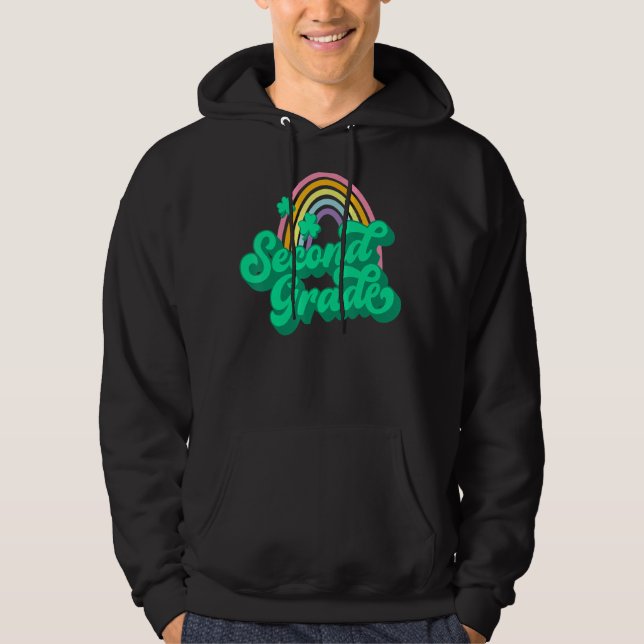 Retro Second Grade Lehrer Regenbogen Kleeblatt St  Hoodie (Vorderseite)