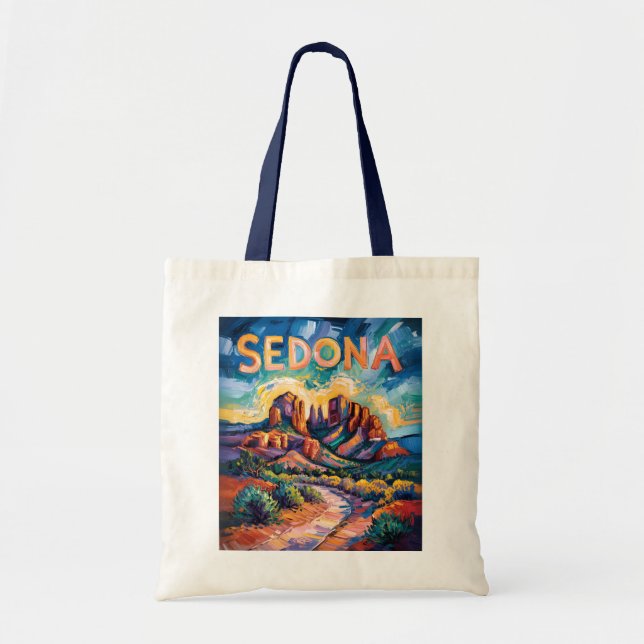Retro Sedona Arizona Travel Van Gogh Art Landscape Tragetasche (Vorne)