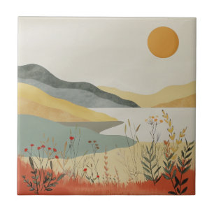 Retro-Seelandschaft Sonnenuntergang Terrakotta-Sag Fliese