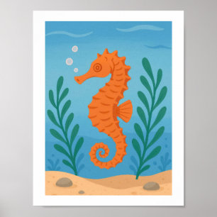 Retro-Seepferdchen Unterwasser-Nautik-Küstenschiff Poster