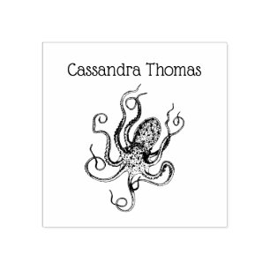 Retro-Seestil-Oktopus-Zeichnung #1 Gummistempel