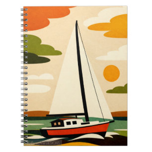 Retro-Segelboot-Sonnenuntergangs-Illustration Notizblock