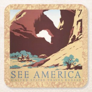 Retro-Sehen-Amerika-Western-Cowboys-Wüste-Bogen-WP Rechteckiger Pappuntersetzer