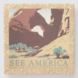 Retro-Sehen-Amerika-Western-Cowboys-Wüste-Bogen-WP Steinuntersetzer