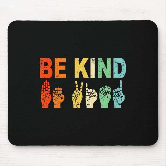 Retro Seid nette Hand Zeichen ASL Autismus Bewusst Mousepad (Vorne)