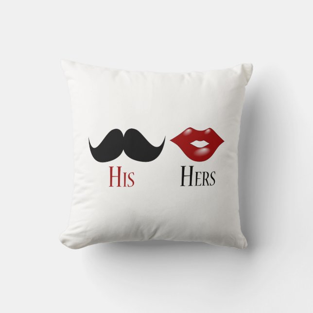 Retro seine und ihre Black Handlebar Mustache Kissen (Vorderseite)