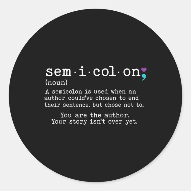 Retro Semicolon Definition Suicide Prevention Awar Runder Aufkleber (Vorderseite)