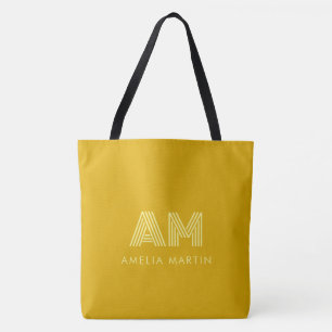 Retro Senfgelb und Blassgelb Monogramm-Tasche Tasche