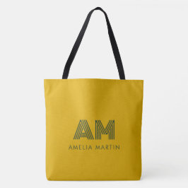 Retro Senfgelb und Waldgrün Monogramm Tasche