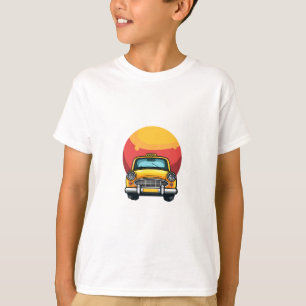 Retro-Senfgelbes Taxi auf Feurigem Sonnen-Kunstpri T-Shirt