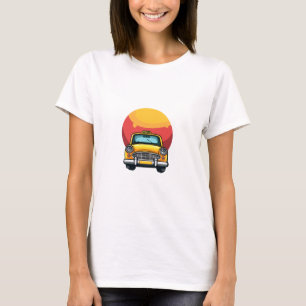 Retro-Senfgelbes Taxi auf Feurigem Sonnen-Kunstpri T-Shirt