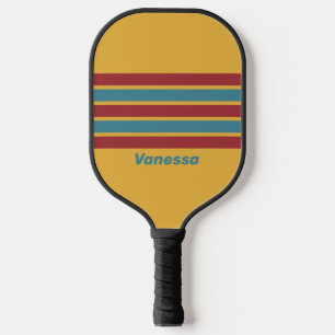 Retro-Senfkorn quer gestreift mit Namen Pickleball Schläger