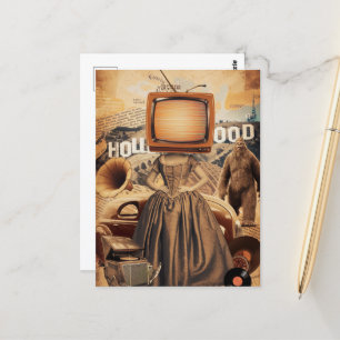 Retro Sepia TV Frau Sasquach Postkarte