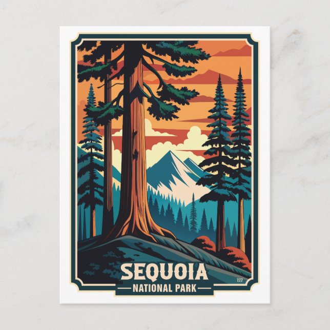 Retro-Sequoia-Nationalpark Postkarte (Vorderseite)