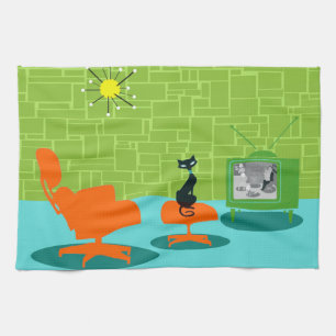 Rétro serviette de cuisine de Kitty d'âge d'espace