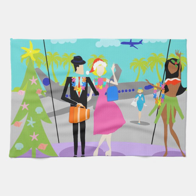 Rétro serviette de cuisine hawaïenne de Noël (Horizontal)