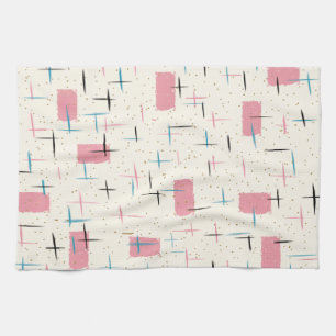 Rétro serviette de cuisine rose atomique de motif