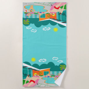 Rétro serviette de plage gaie de réception au bord