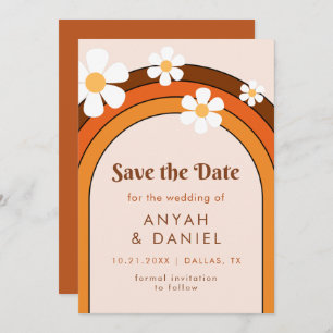 Retro Seventies Rainbow & Daisy Groovy Hippie Save The Date