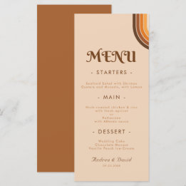 Retro Seventies Typografy Rainbow Wedding Cream Menükarte