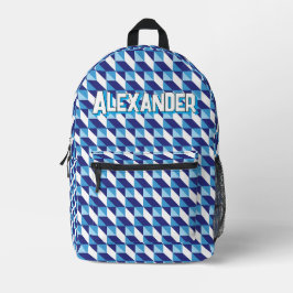 Retro Shades of Blue Geometric Abstract Pattern Bedruckter Rucksack