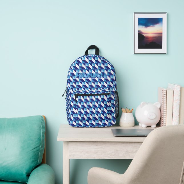 Retro Shades of Blue Geometric Abstract Pattern Bedruckter Rucksack (InSitu)