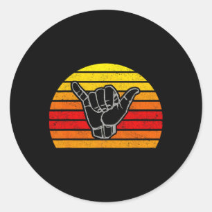 Retro Shaka und Surf-Schild - Cooles Vintage-Surfe Runder Aufkleber