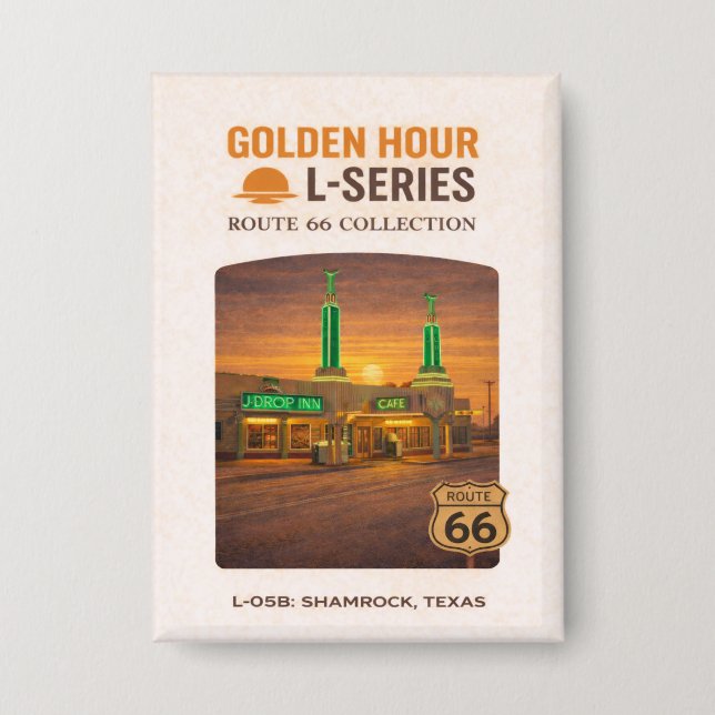 Retro Shamrock Texas Route 66 Landmark Kunst Button (Vorderseite)