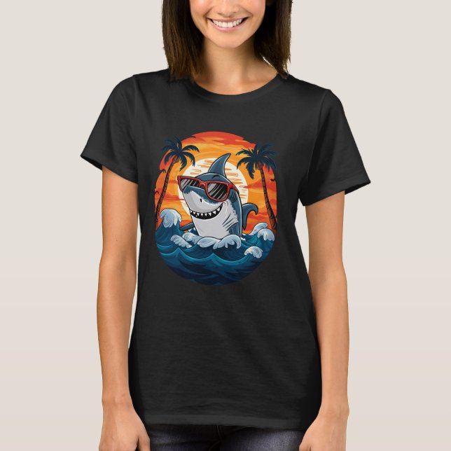 Retro Shark in Sonnenbrille 70er 80er 90s T-Shirt (Vorderseite)