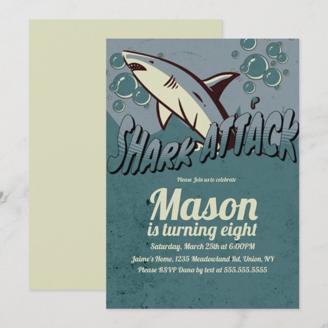 Retro Shark Themed Birthday Party Einladung (Vorne/Hinten)