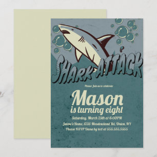 Retro Shark Themed Birthday Party Einladung