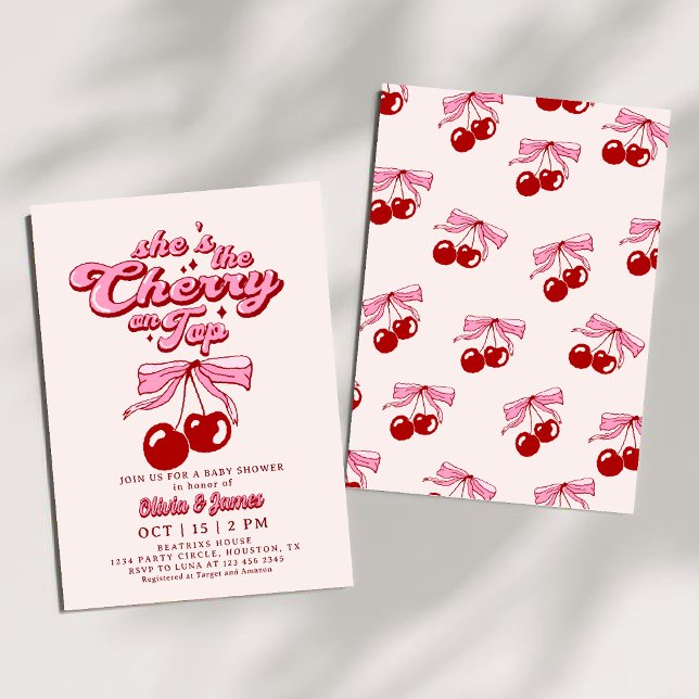 Retro She is the Cherry on Top Trendy Baby Shower Einladung (Von Creator hochgeladen)