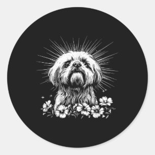 Retro Shih Tzu Dog Lover Tattoo Style _1 Runder Aufkleber