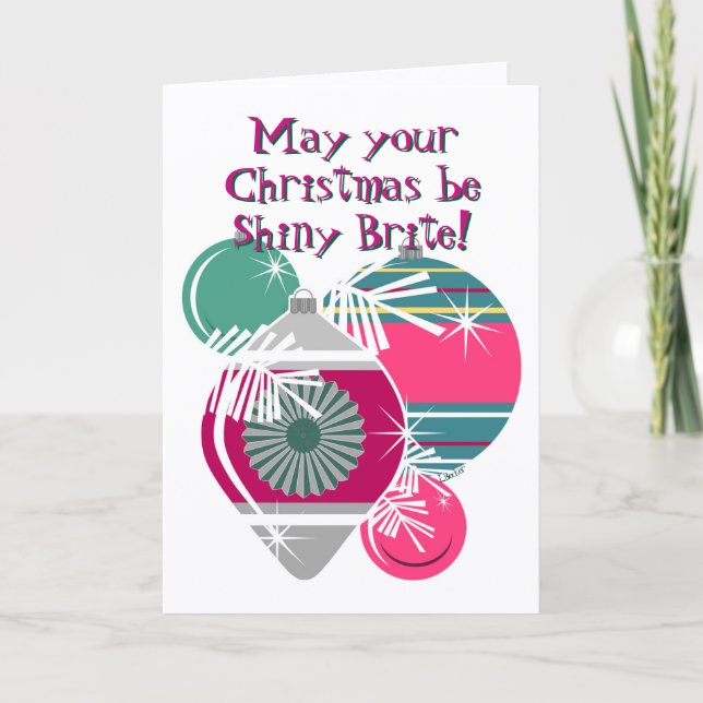Retro Shiny Brite Ornaments Weihnachten Karte (Vorderseite)