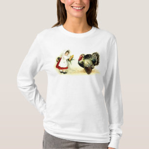 Retro-Shirt mit Mädchen, das Truthahn Mais gibt an T-Shirt