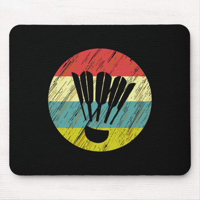 Retro Shuttle Racket Sports Badminton Player Athle Mousepad (Vorne)