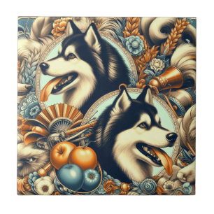 Retro Siberian Husky Illustration Fliese