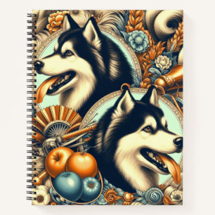Retro Siberian Husky Illustration Notizbuch