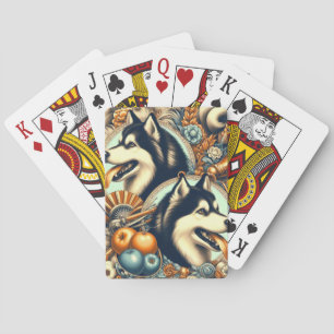 Retro Siberian Husky Illustration Spielkarten