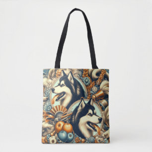 Retro Siberian Husky Illustration Tasche