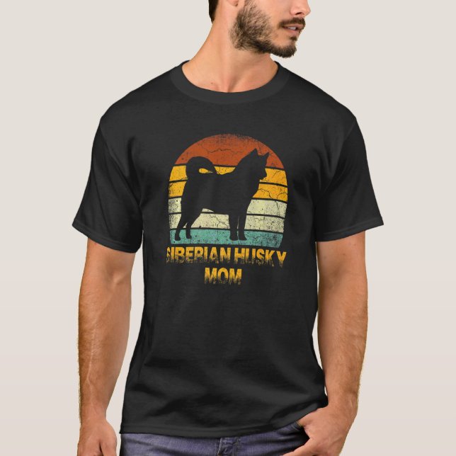 Retro Siberian Husky Mama Dackel Hundebesitzerin M T-Shirt (Vorderseite)