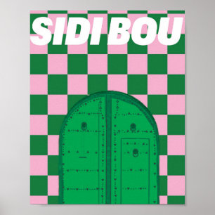 Retro Sidi Bou Said Poster Vintage Grün & Rosa