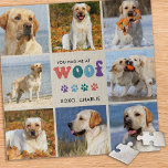 Retro Sie hatte mich WOOF Custom 8 Foto Collage Hu<br><div class="desc">Die Einführung unseres "You Had Me at WOOF"-Puzzles, die perfekte Ergänzung zu den Zuhause von Hundefreunden. Dieses Hundepuzzle zeichnet sich durch ein modernes Retro- und niedliches Design aus, mit Platz für bis zu 8 Bilder Ihres geliebten Haustiers. Es ist eine großartige Möglichkeit, Ihren wütenden Freund zu präsentieren und die besondere...</div>