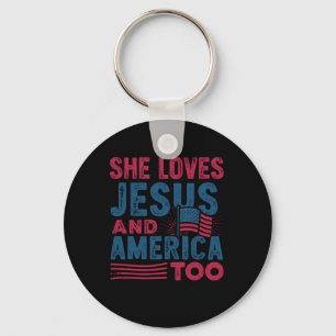 Retro Sie Lieben Jesus und Amerika zu 4. Juli Schlüsselanhänger