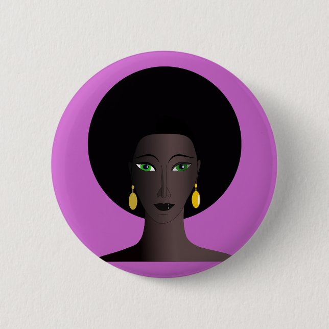 Retro Siebzigerjahre Afro-Grün-mit Augen Button (Vorderseite)